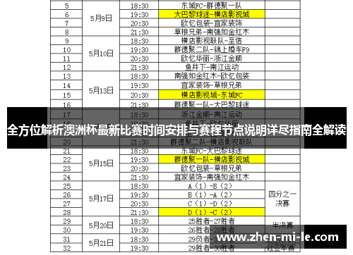 全方位解析澳洲杯最新比赛时间安排与赛程节点说明详尽指南全解读